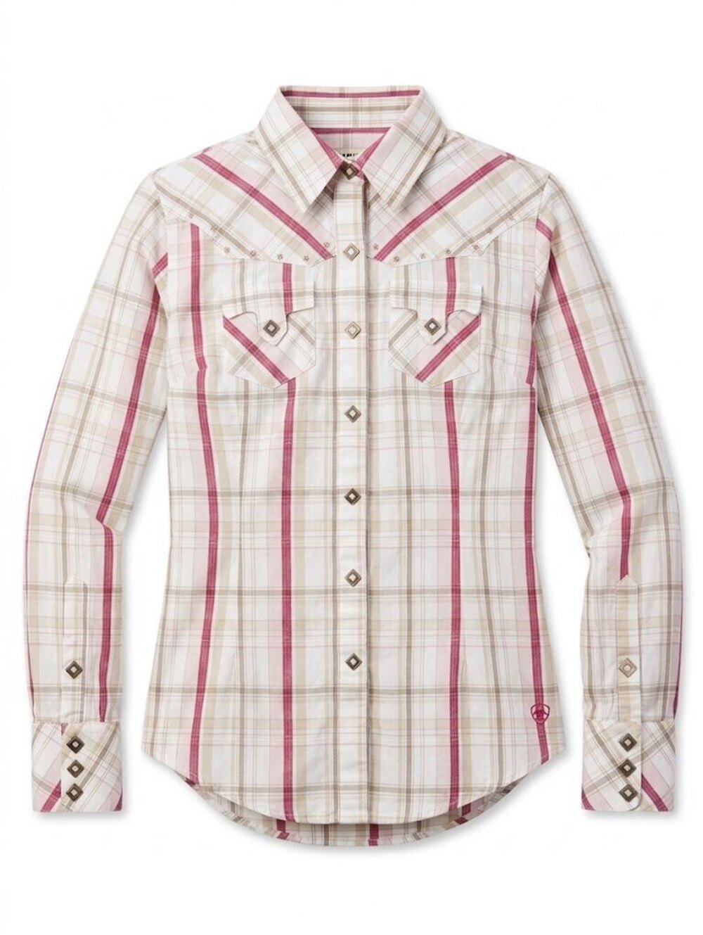 Ariat Women’s S Plaid Western Pearl Snap Shirt Cowgirl Rodeo Burgundy Cream